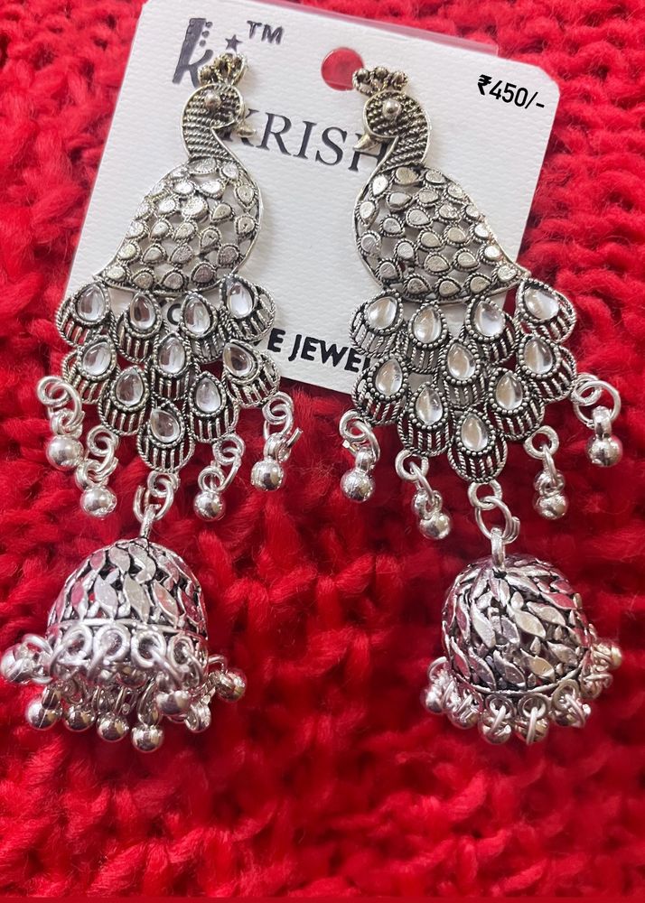 🚨Price Drop🚨Silver Peacock Jhumkas💥