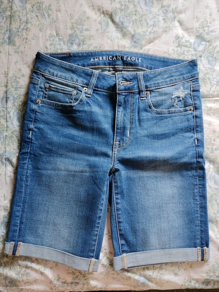 American Eagle Mid Rise Blue Bermuda Shorts.