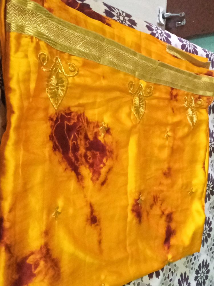 Satin Orange New Saree