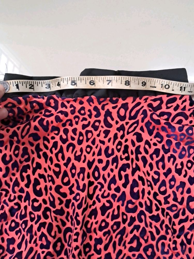 Leopard Print, Velvet, Pink Mini Skirt For Girls