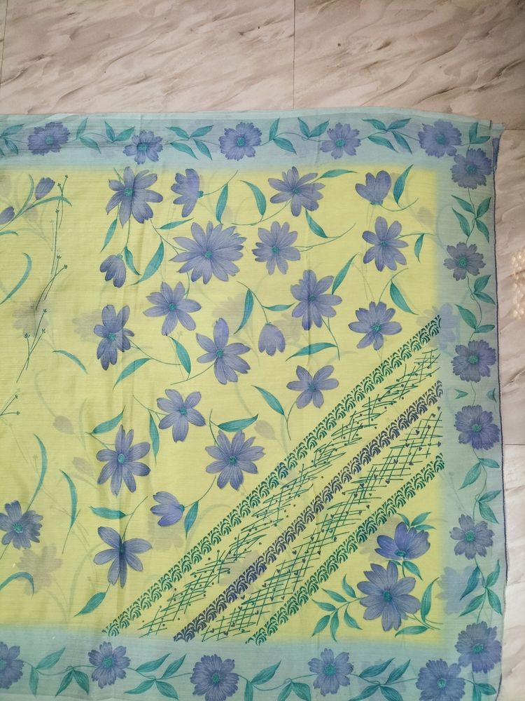 Lime Green Purple Flowers Saree