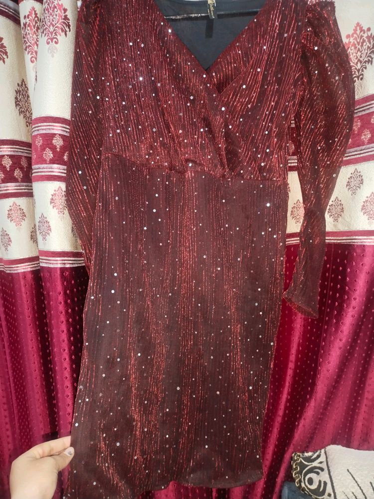 Maroon Glitter  Party Wear Dress♥️