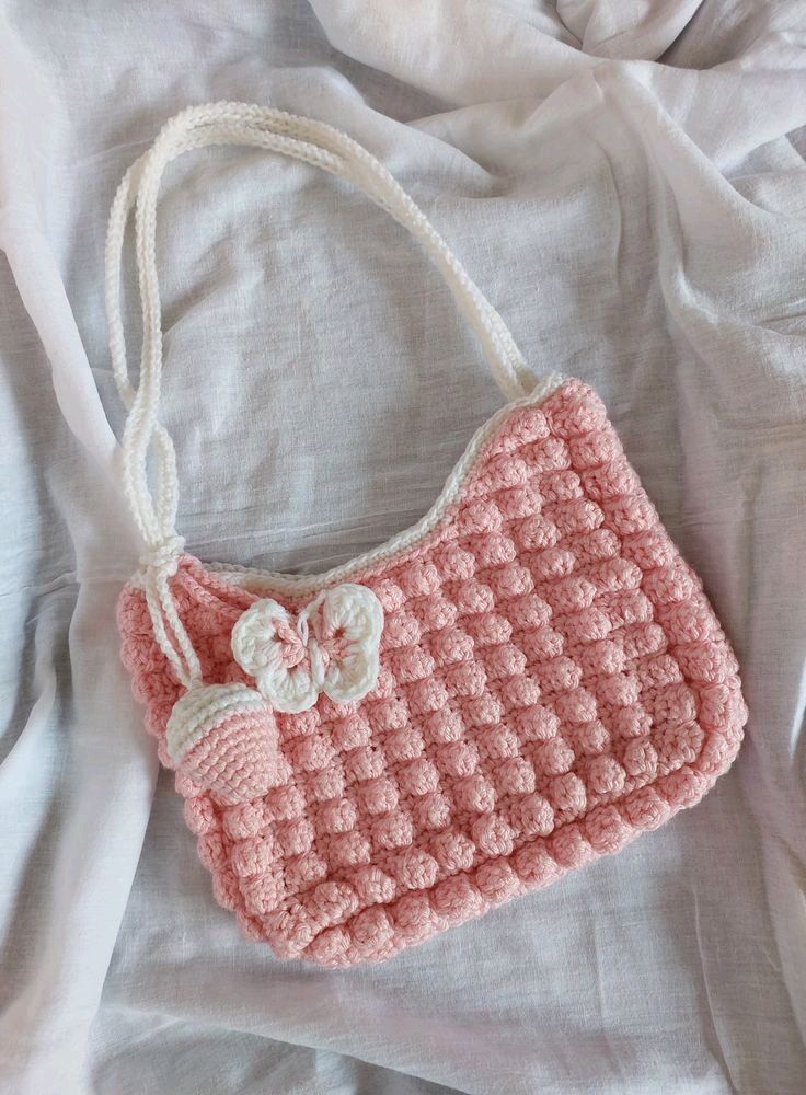 Crochet Peach Pink Popcorn HandBag