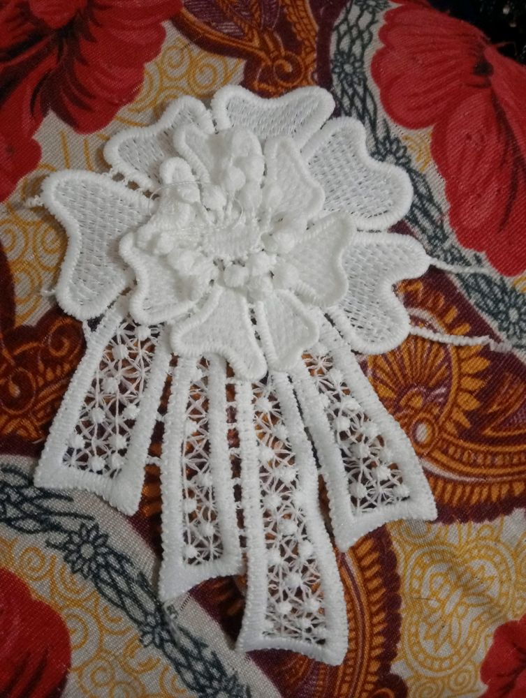 6 PC White Embroidered Flower