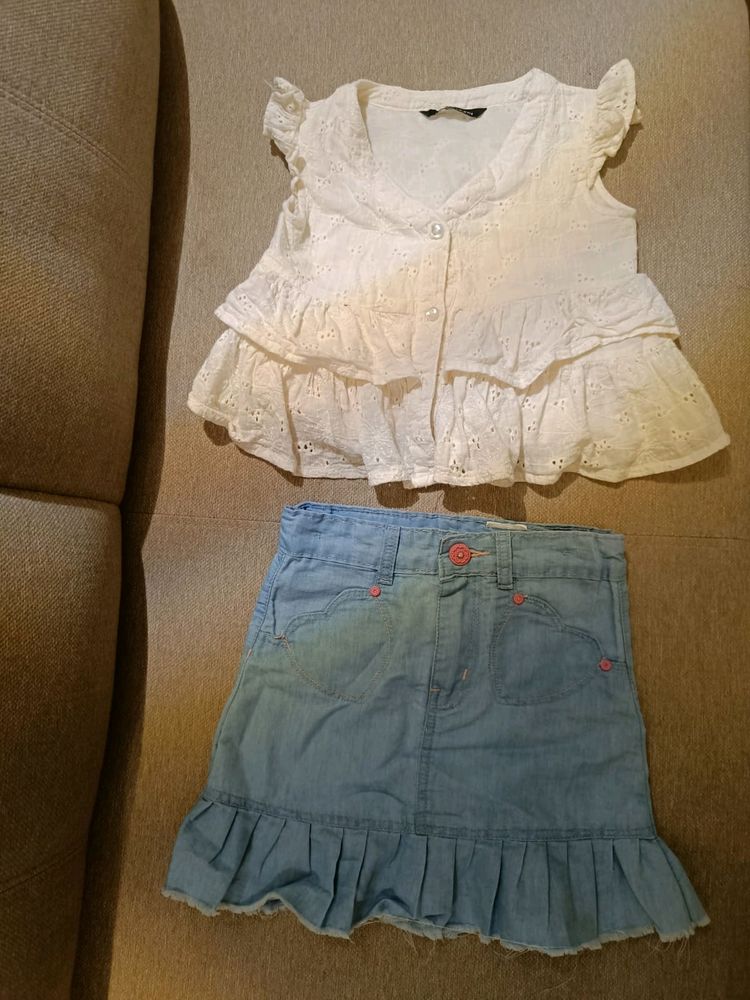 White Top Denim Skirt Set