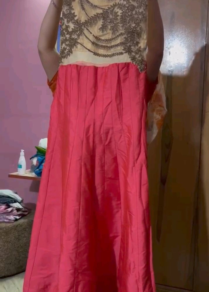 Peach Gown With Leggings And Dupatta