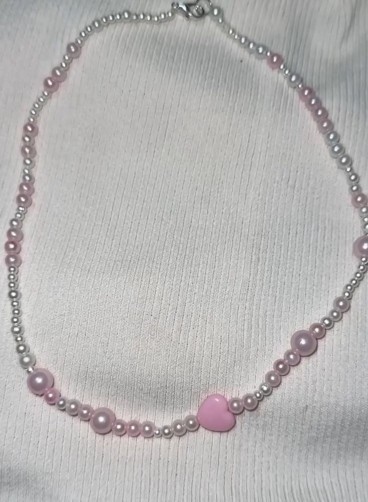 Pink Heart Pearls Bracelet Handmade