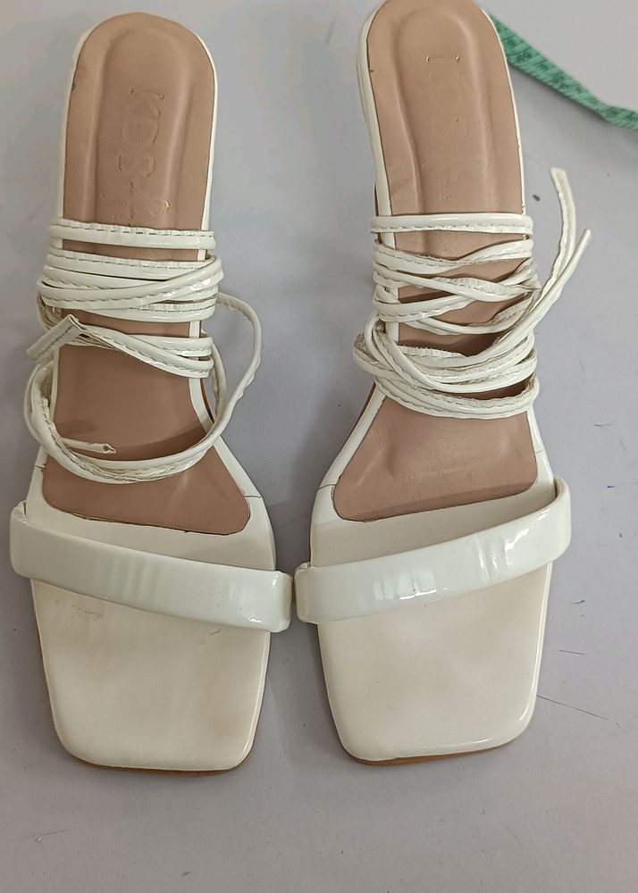 Off White Lace-up Heels