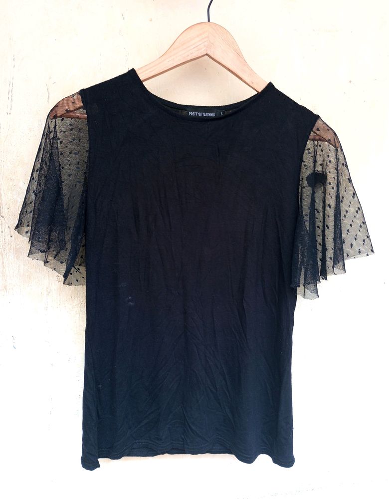 Black Umbrella Cut Sleeve Top (Women)