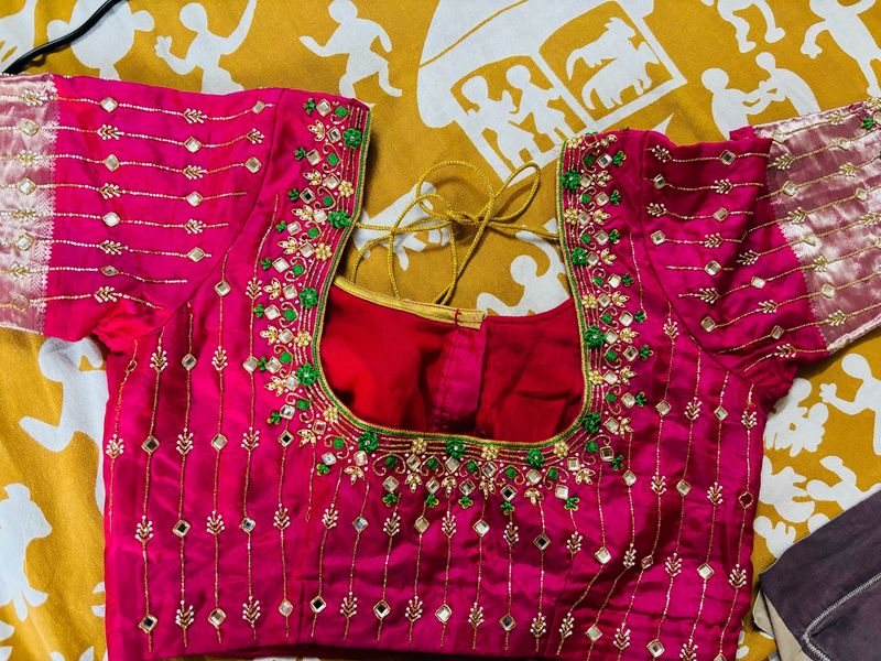 Combo  Maggam Full Work Blouses(Red And Pink)