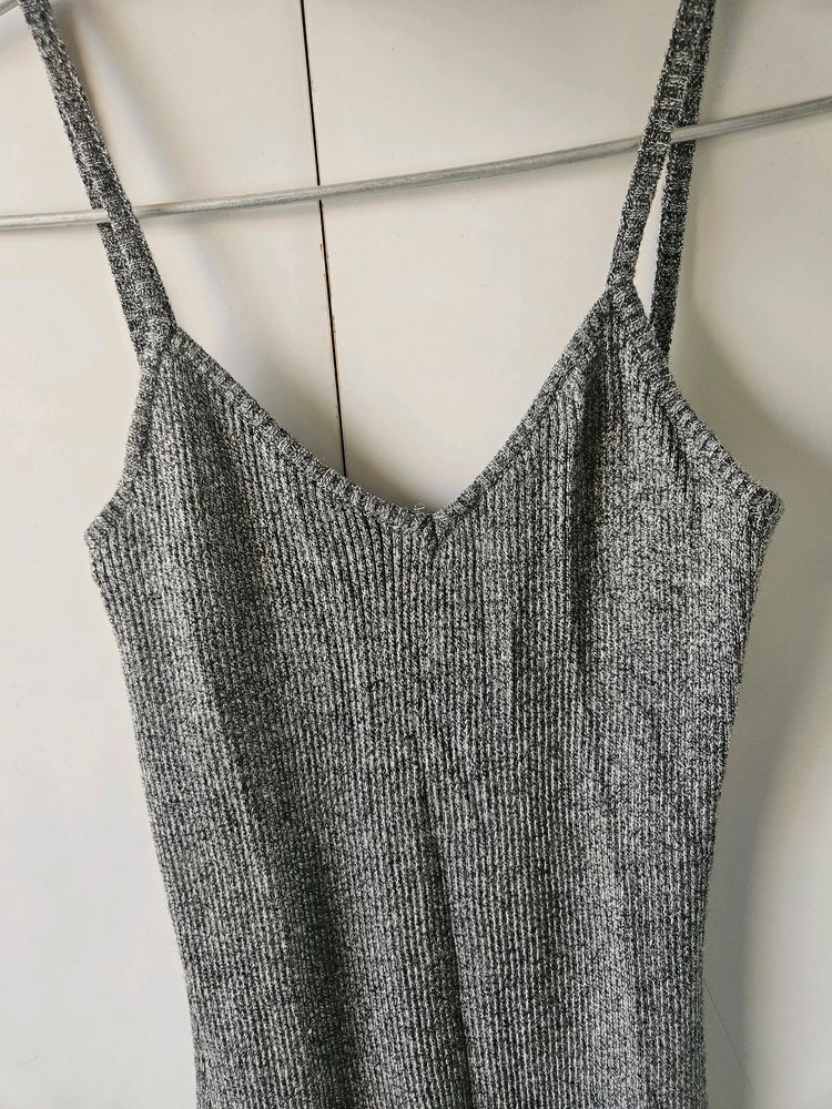 Sleeveless Ribbed Grey Bodycon Dress