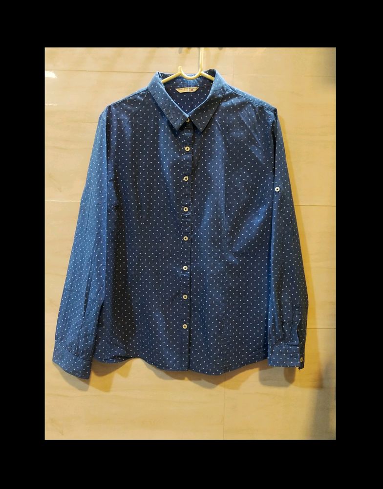 Unused Blue Printed Button Down Shirt.👤 High Quality Material.