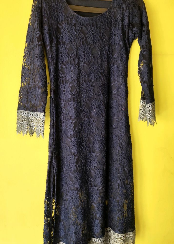 Navy Blue Net Kurta