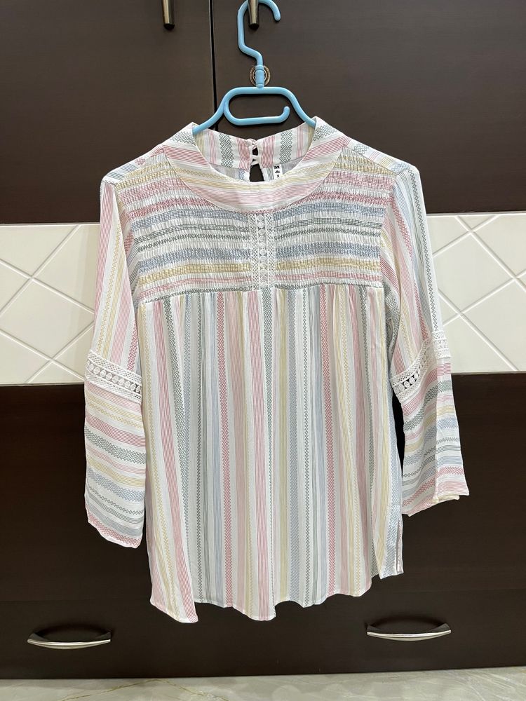 White Coloured Stripe Top