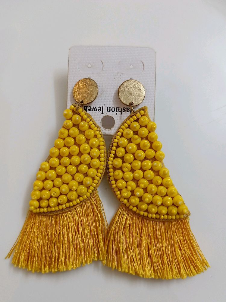 Yellow Beaded Bohot Earrings