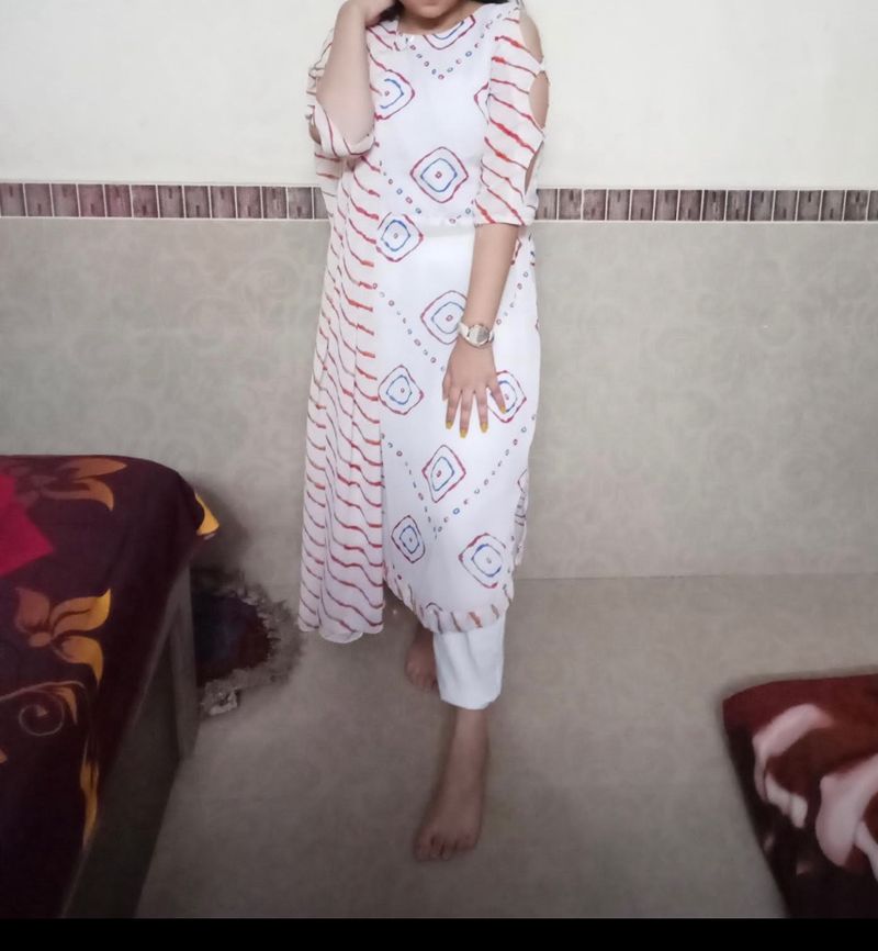 Bandhej Print Kurta With Dupatta