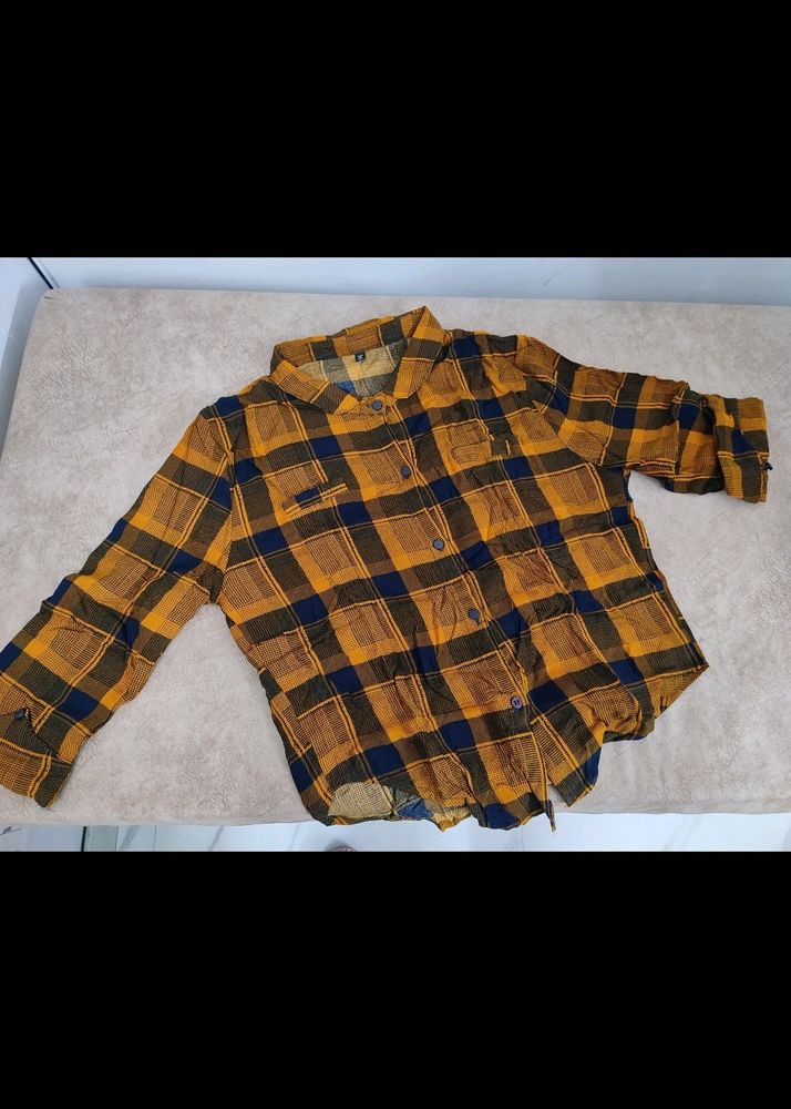 Mustard Check Shirt Top