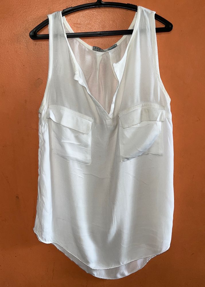 White Tank Top With Patched Pocket