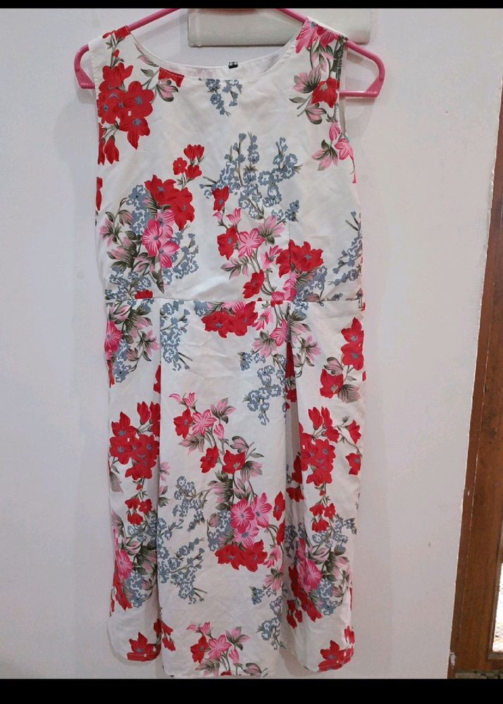 Beutiful White Frock With Red Rosses For Womens