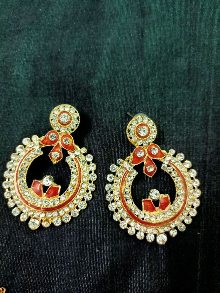 Chandbali Kundan Safron Meenakari Earing