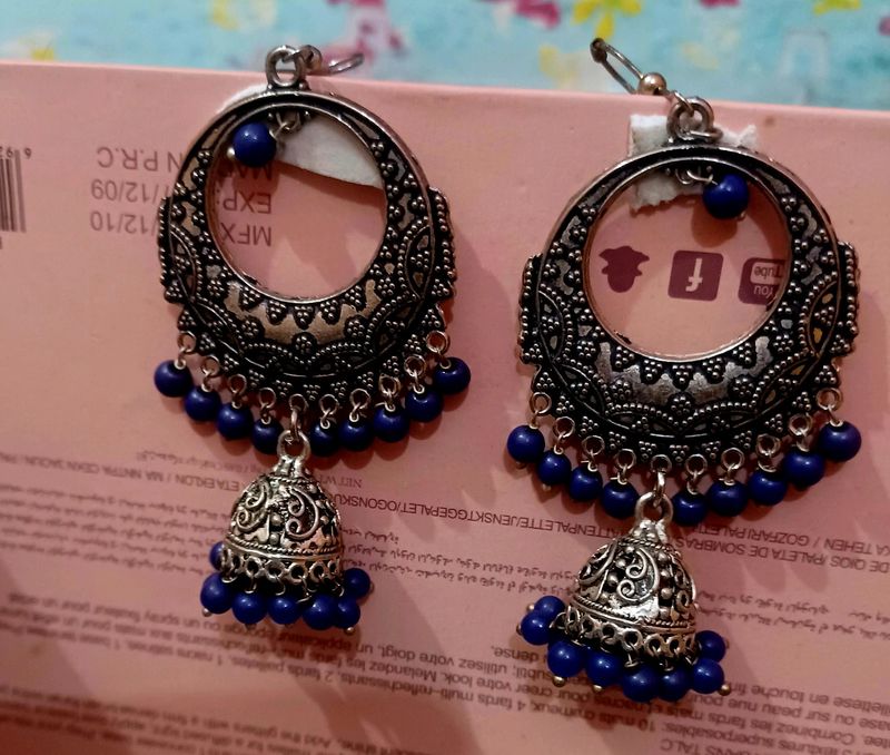 Oxidized Navy Blue Earrings