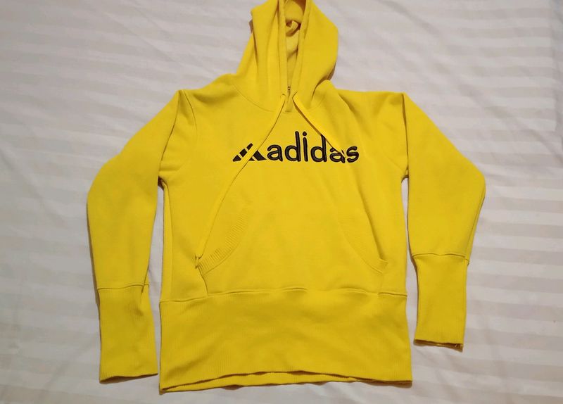 Yellow Adidas Logo Print Sweatshirt With Hoodie