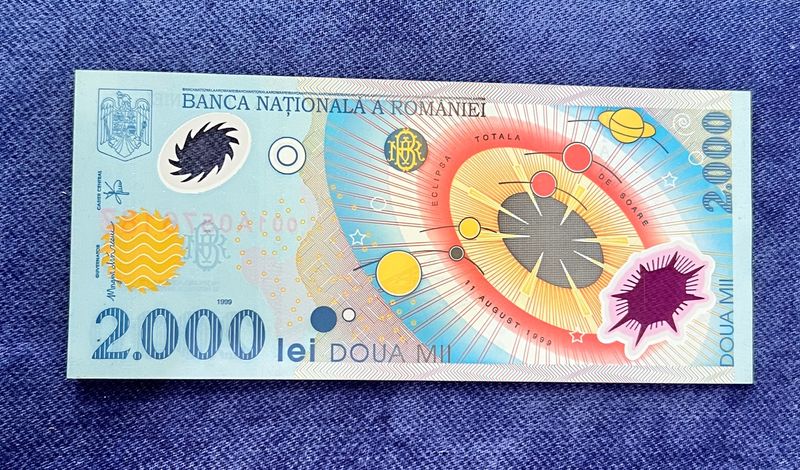 2.000 Lei Romania1999 Polymer Unc Note Rare