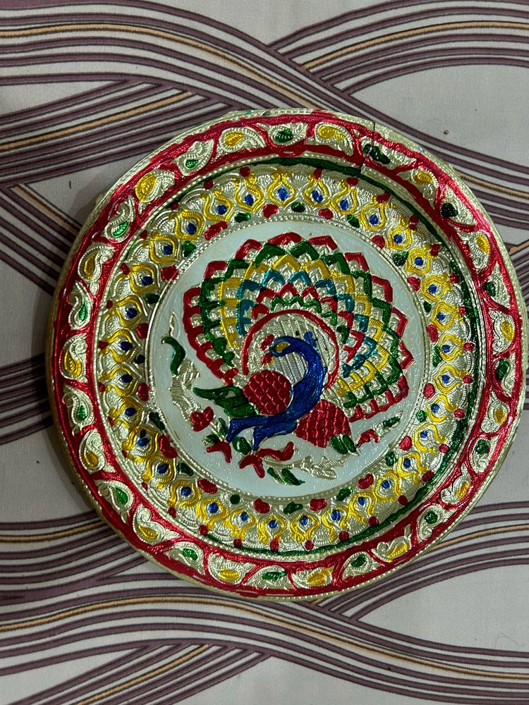 Minakari Peacock Work Pooja Thali (Pack Of 2)