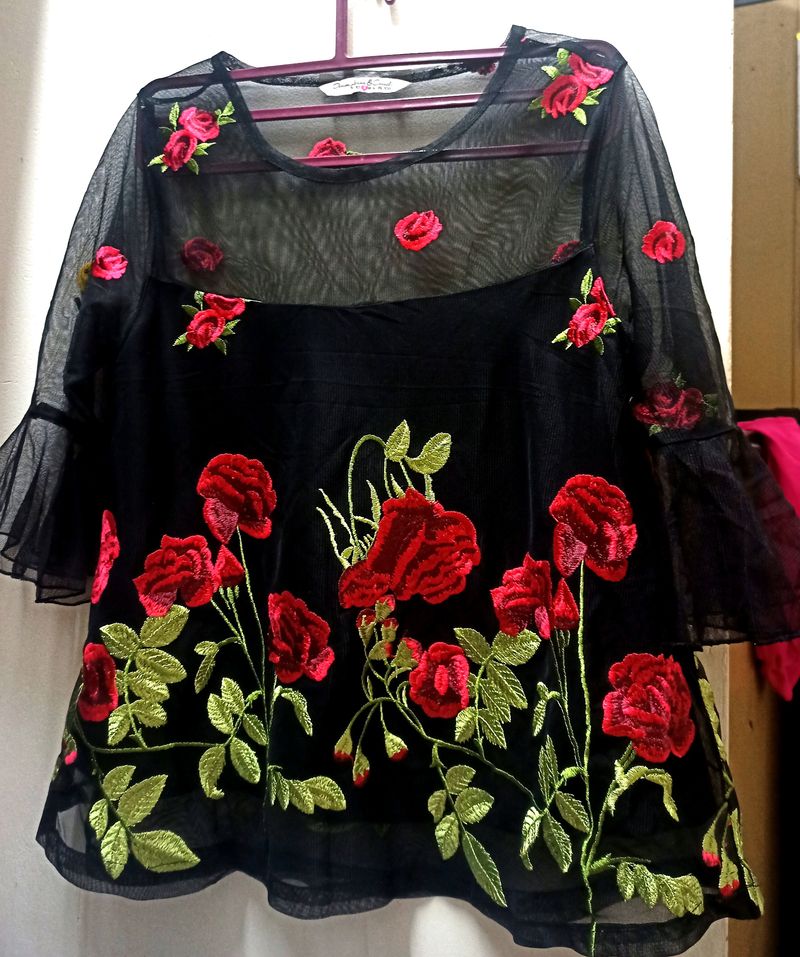 Beautiful Embroidery Net Top