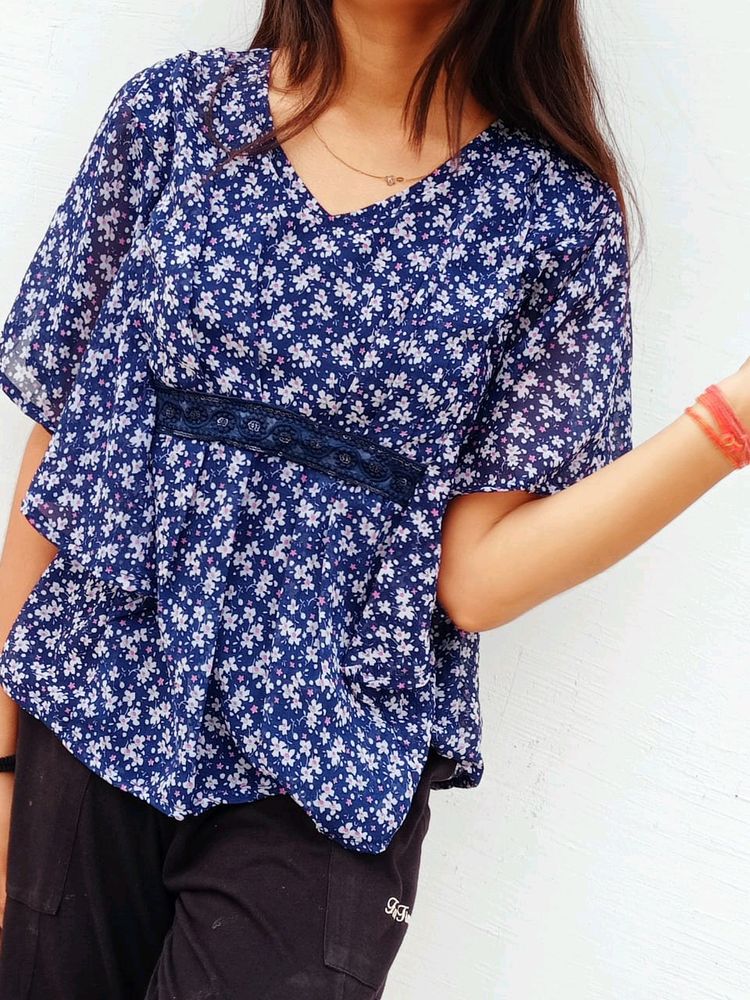 Beautiful Blue Floral Print Top