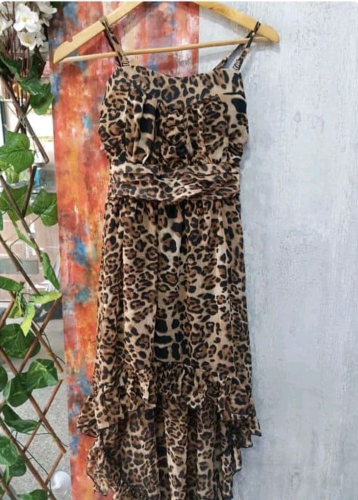 Leopard Print High Low Dress