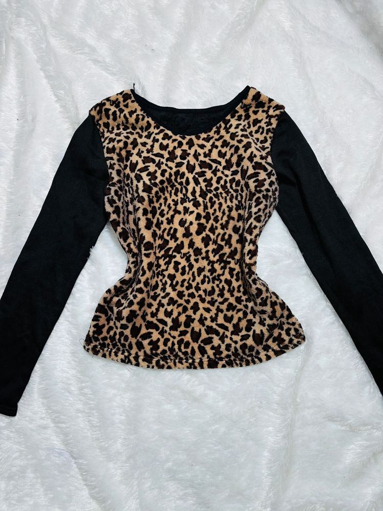 Y2k Animal Print Fitted Top