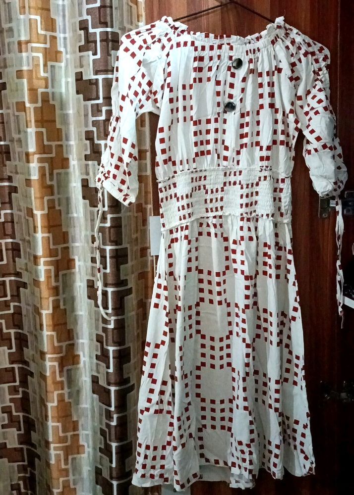 Reyonn Fabric Off White And Meroon Colour Dress