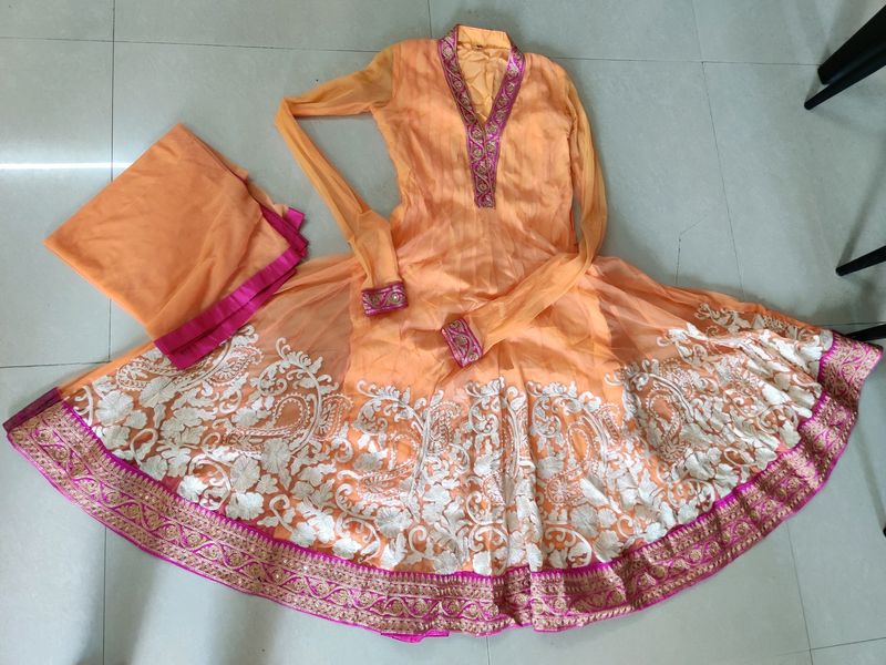 Gorgeous Orange Anarkali Full Flare Festive