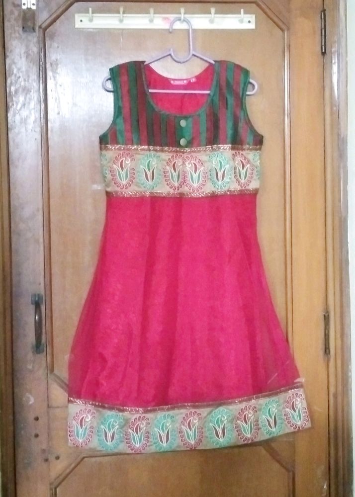 Brand New Ethnic Embroidery Red Net Kurti Dress