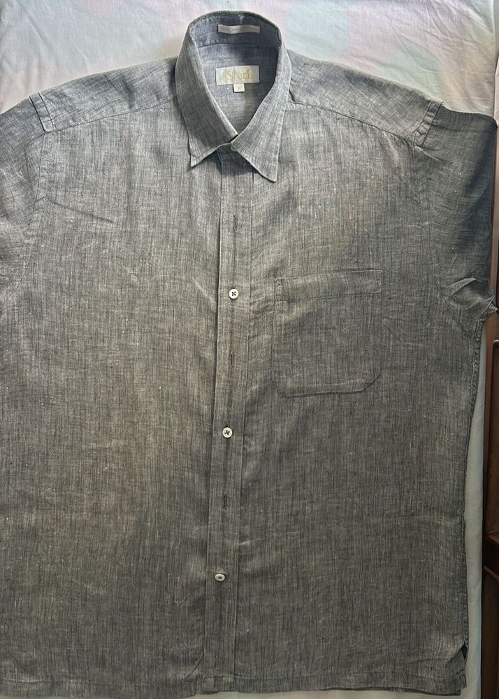 M Linen Chambray Grey Half Sleeves Shirt