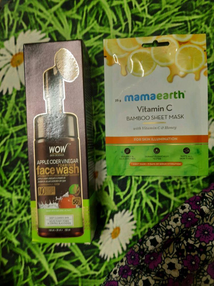 Wow Facewash And Mamaearth Vitamin C Sheetmask