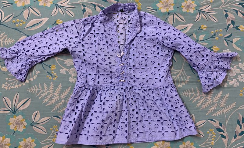 SALE Blue cotton cut-work top | Zara | Women