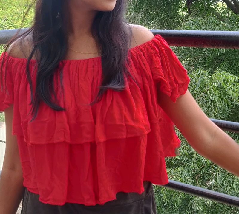 Red Off Shoulder Crop Top