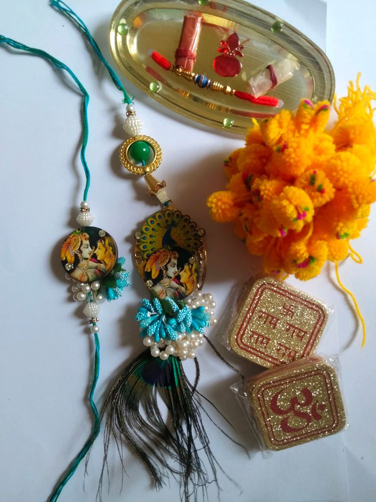 Radha -Krishna Design Rakhi and lumba set