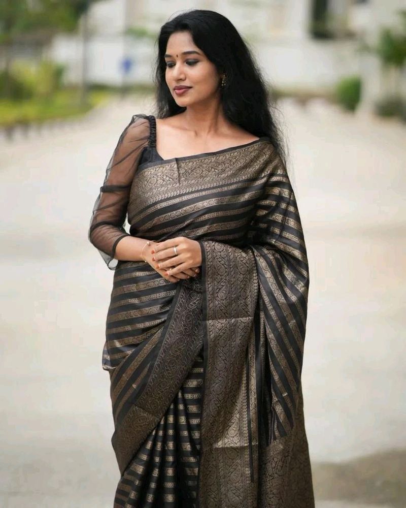 New Black Laheriya Lichi Silk Saree