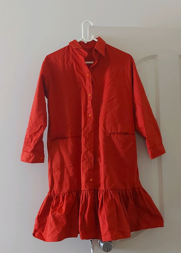 Imported Orange Shirt Dress