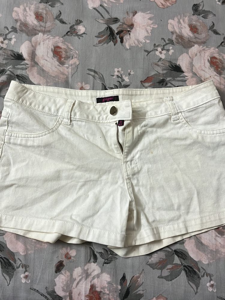 Mid Waist White Shorts