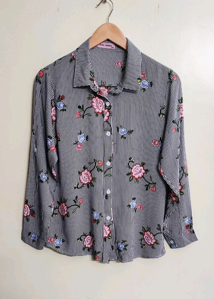 Crey Floral Shirt Size-34