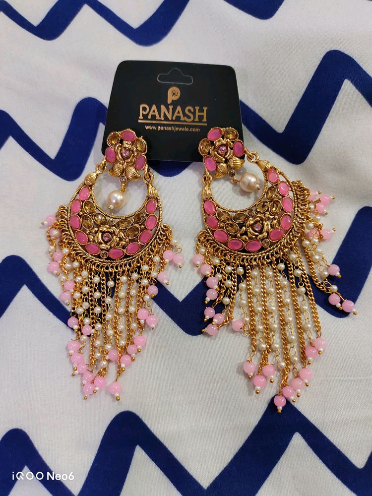 PANASH Women's Brass Drop Earrings(Pink)Chandbalis