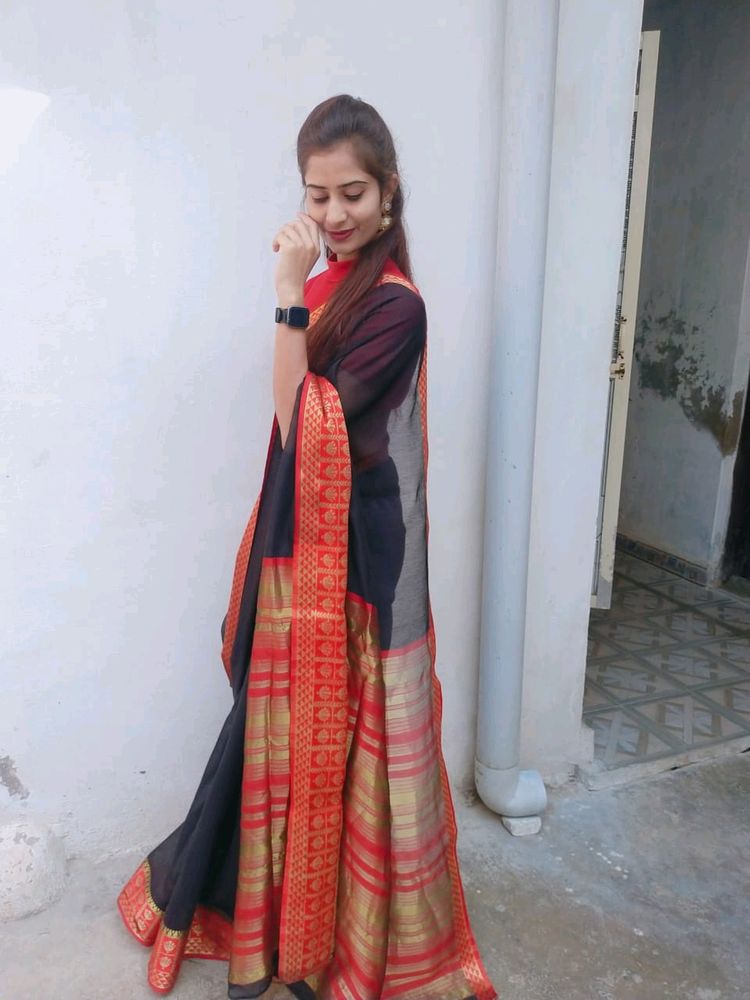 "Black Cotton Saree"