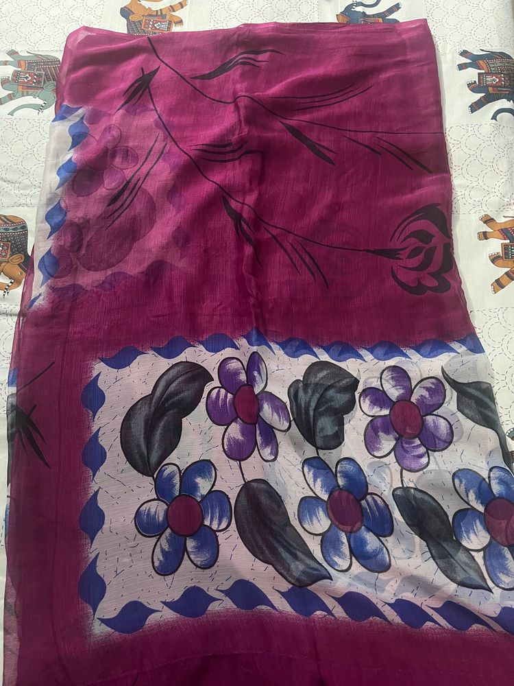 Mauve Saree With Floral Prints