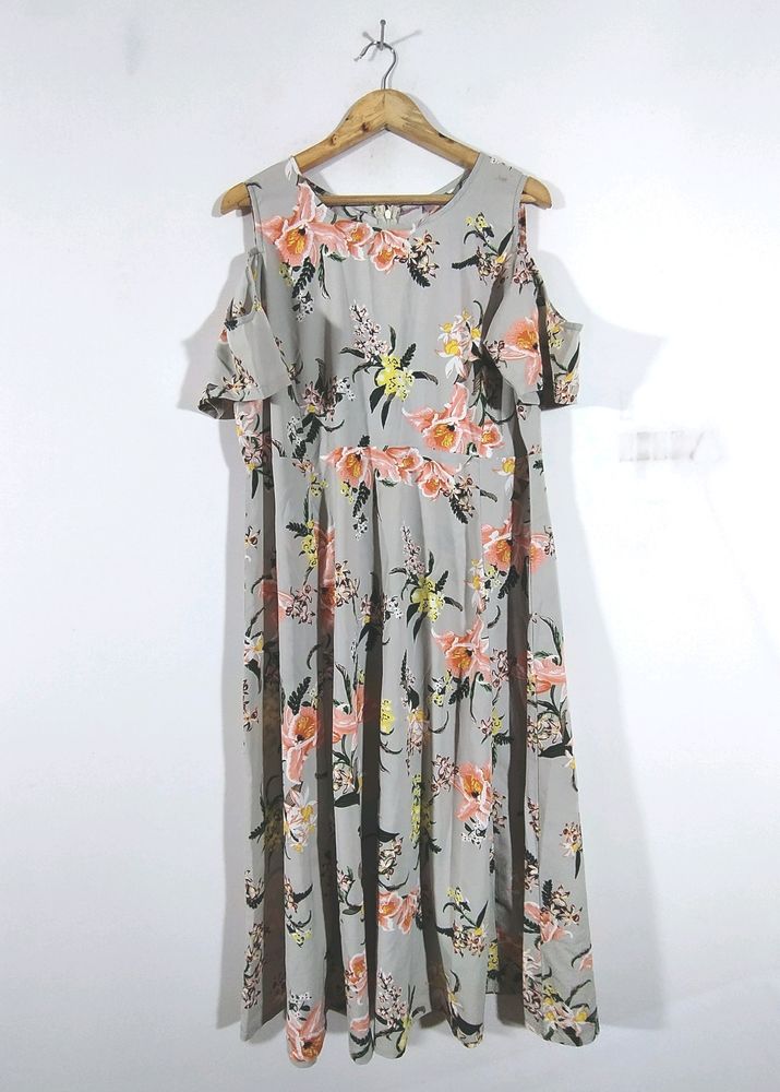 Grey Floral Printed Dress (Women's)