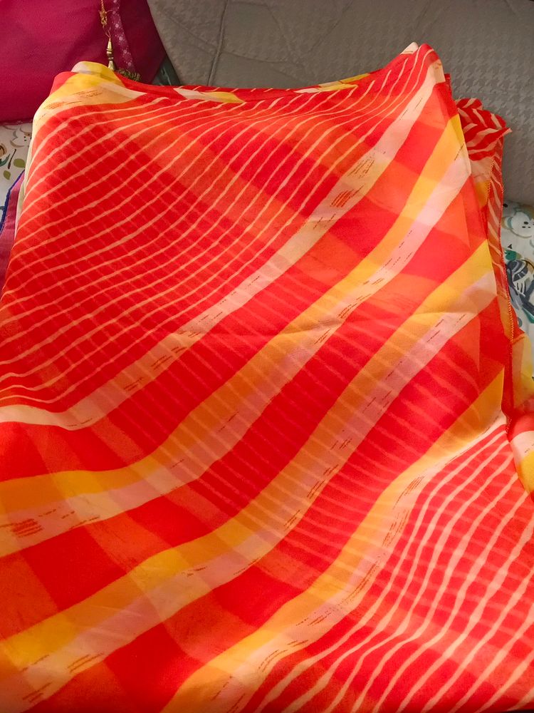 Orange Laheriya Georgette Saree