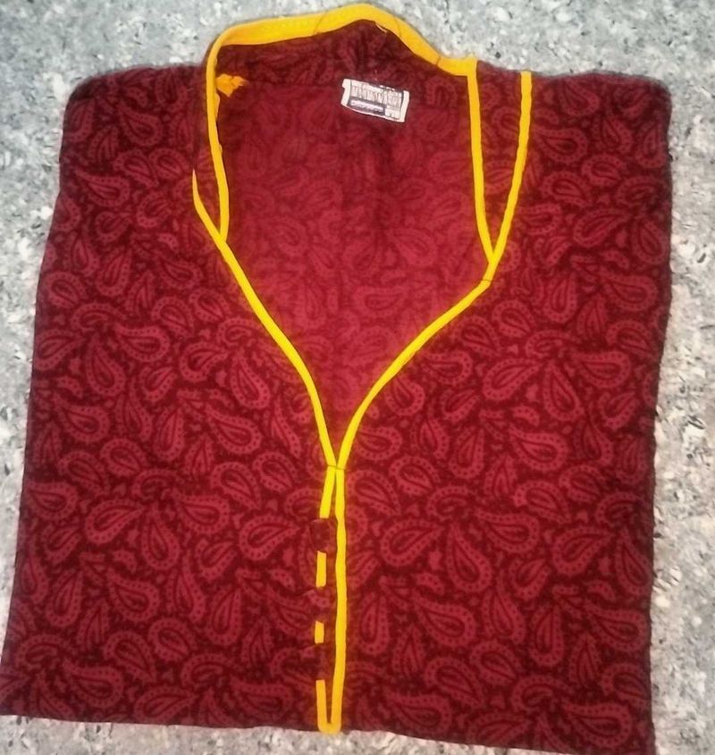 A-line Maroon Cotton Kurti